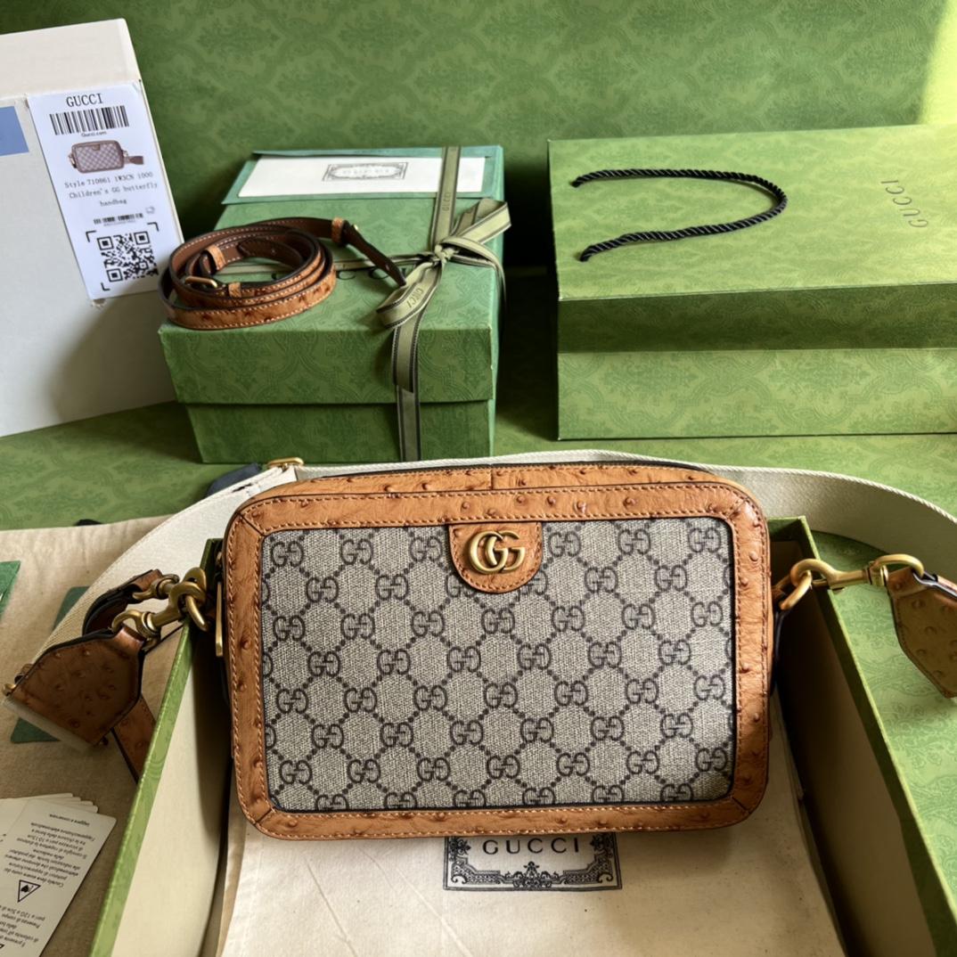 Gucci Python Trim Shoulder Bag With Double G (23.5x 16x 4.5cm) - FashionPlug