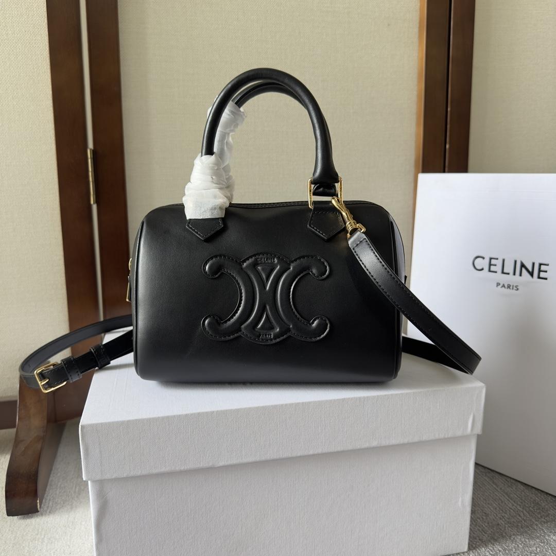 Celine Small Boston Cuir Triomphe In Smooth Calfskin Black - FashionPlug