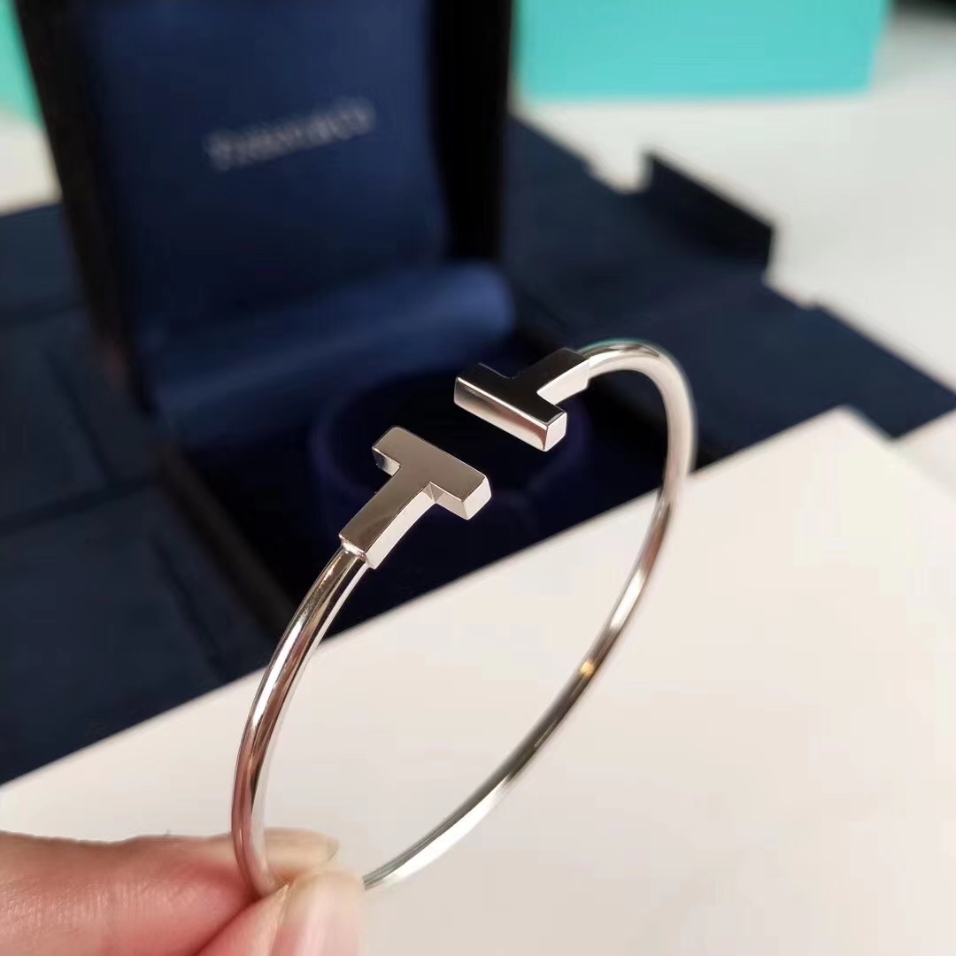 Tiffany&CO T Bar Open Bangle 18K Gold Plated Gold Cuff Bracelet - FashionPlug