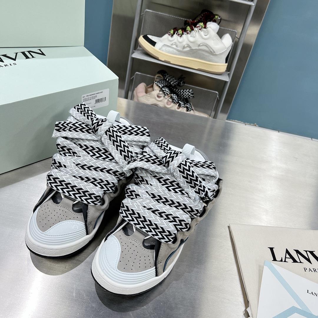 Lanvin Leather Curb Sneakers - FashionPlug