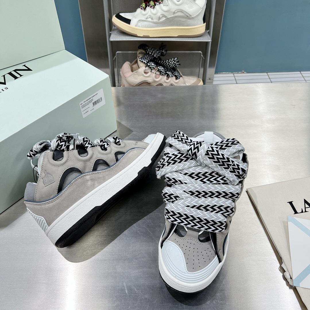 Lanvin Leather Curb Sneakers - FashionPlug