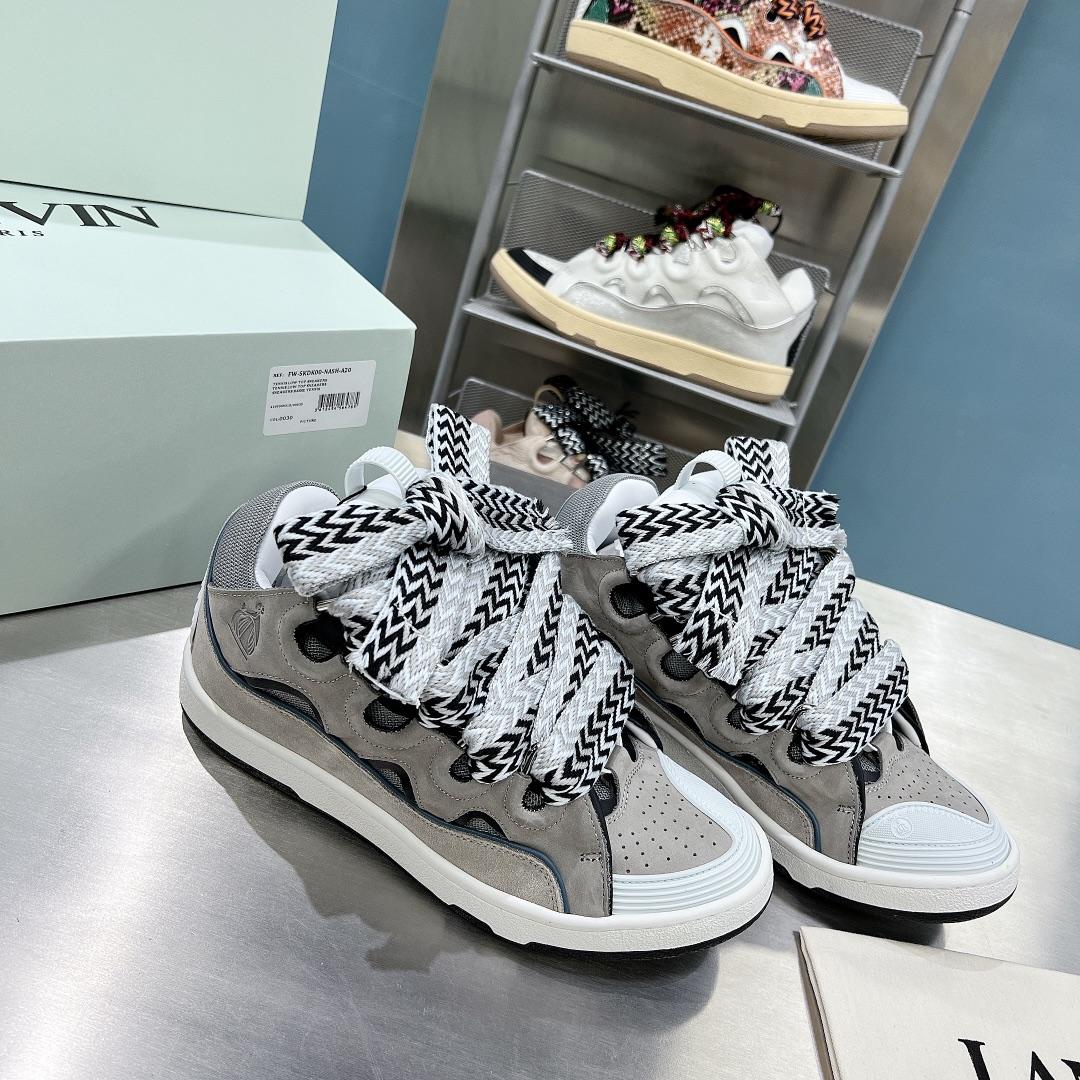 Lanvin Leather Curb Sneakers - FashionPlug