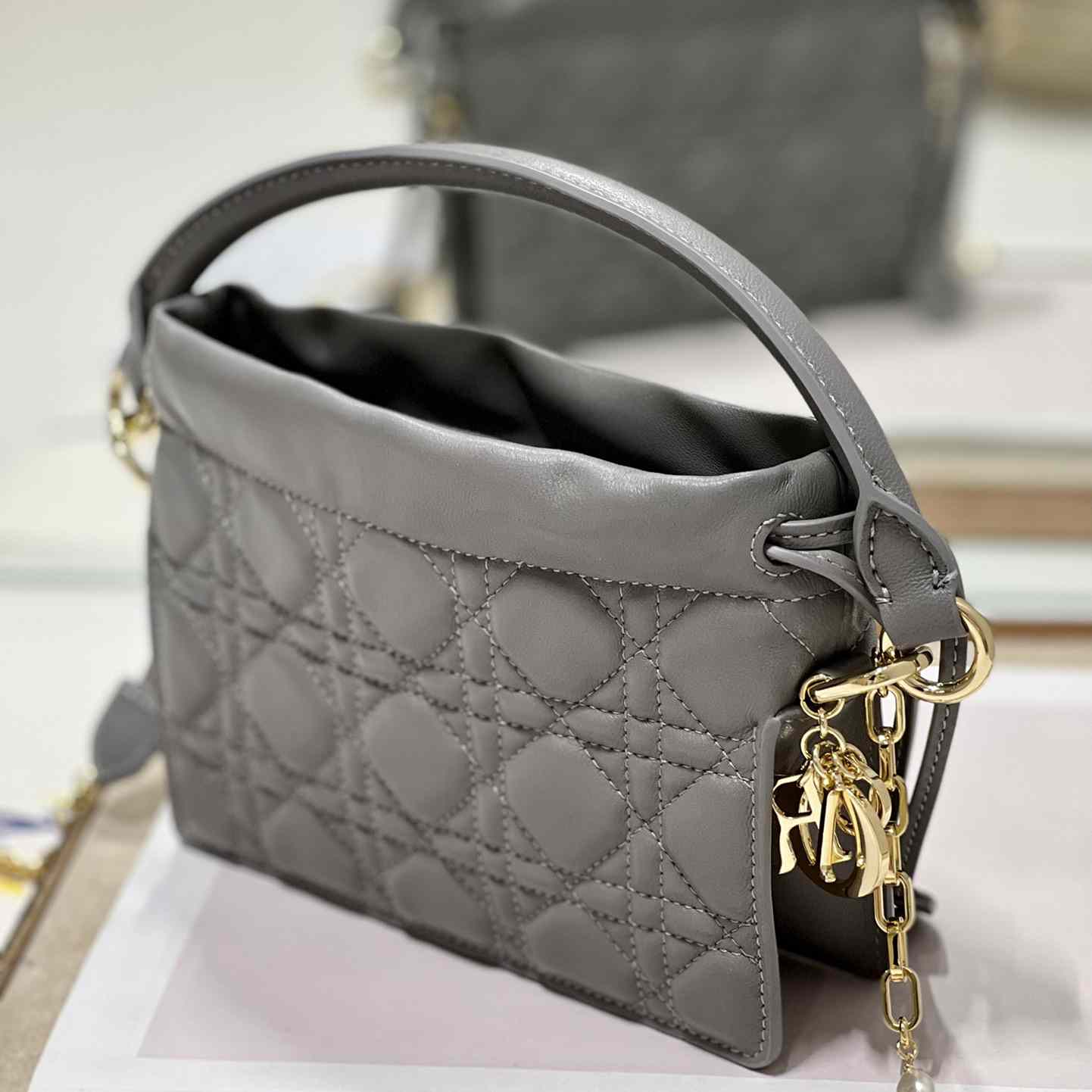 Dior Lady Dior Top Handle Drawstring Mini Bag - FashionPlug