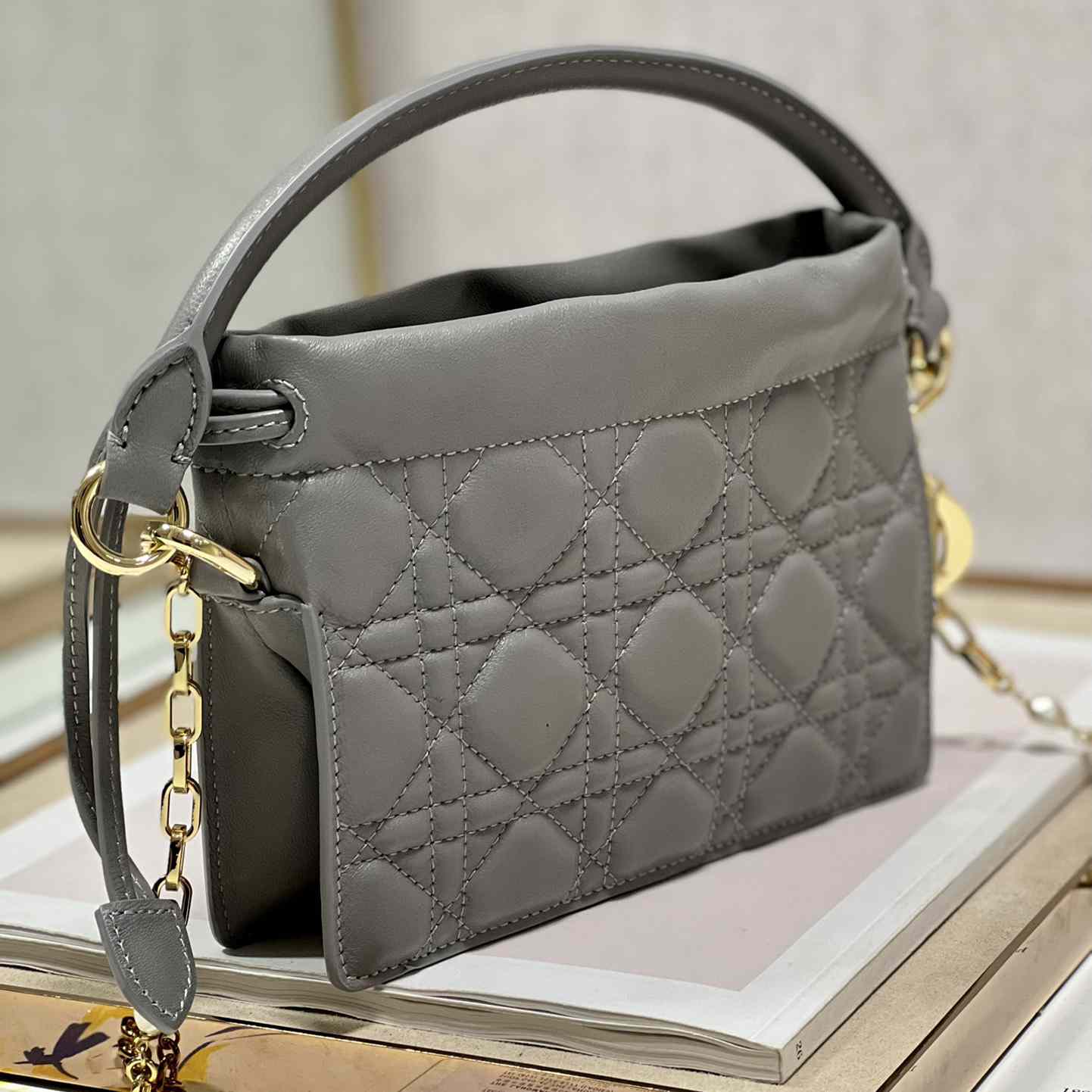 Dior Lady Dior Top Handle Drawstring Mini Bag - FashionPlug