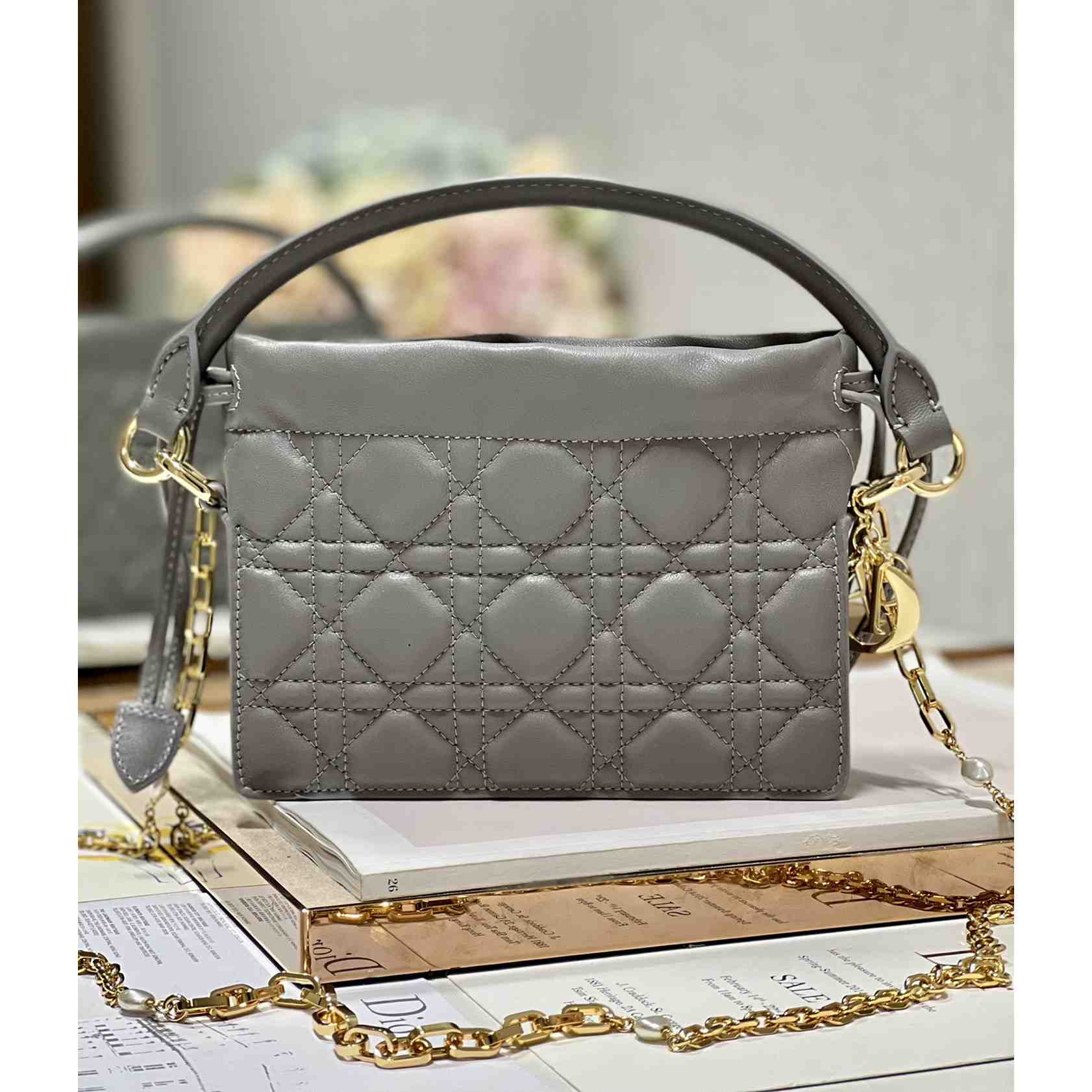 Dior Lady Dior Top Handle Drawstring Mini Bag - FashionPlug