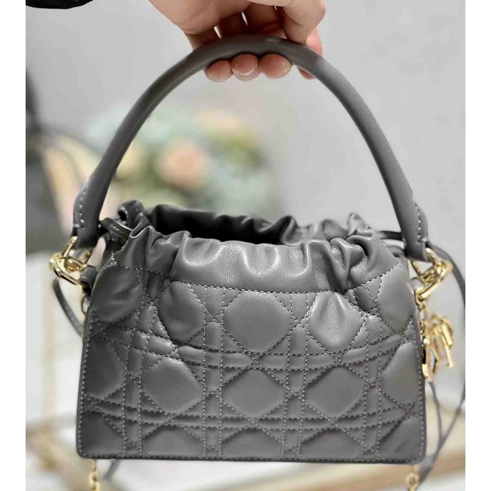 Dior Lady Dior Top Handle Drawstring Mini Bag - FashionPlug