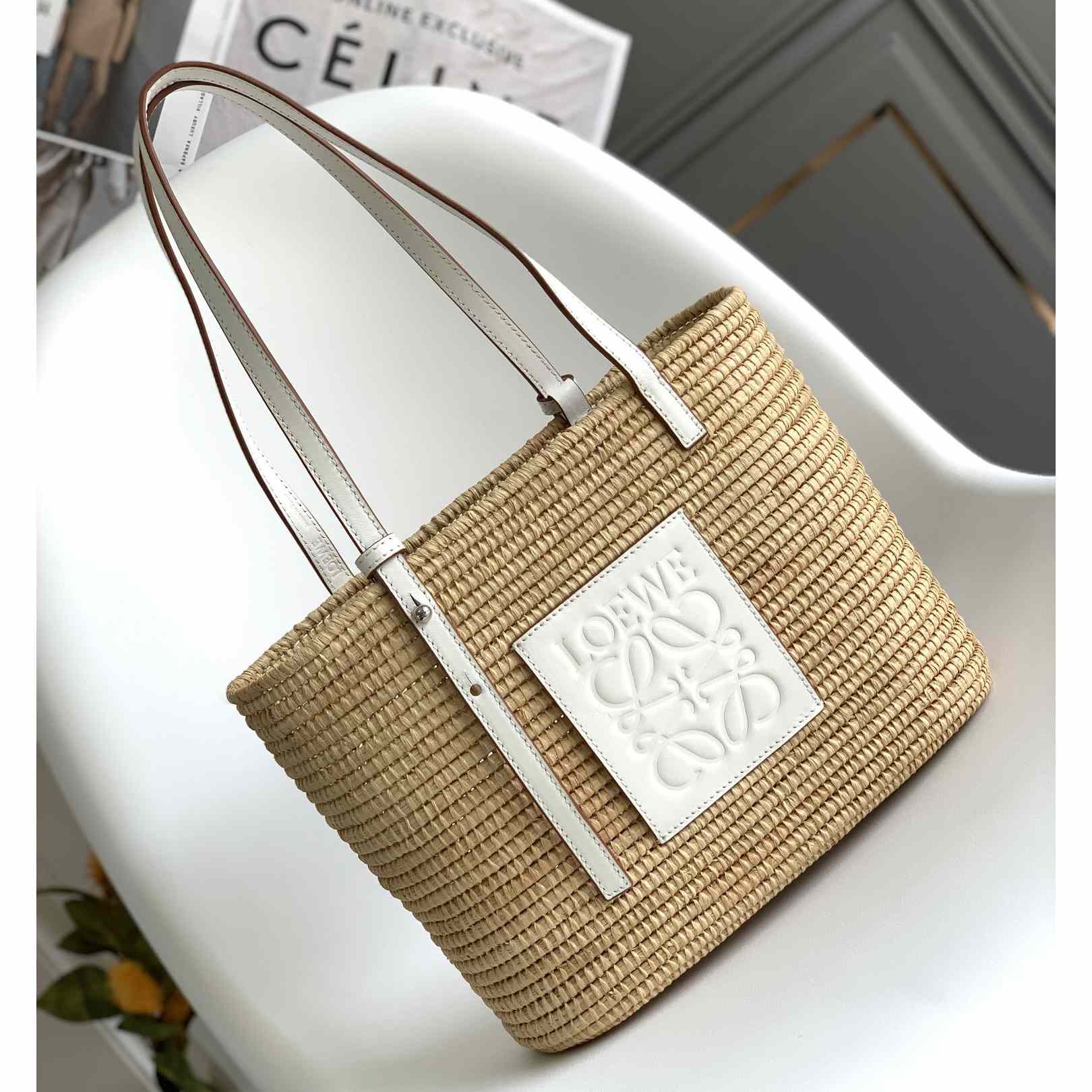 Loewe Small Square Basket bag In Raffia And Calfskin (30*21*11cm) - FashionPlug