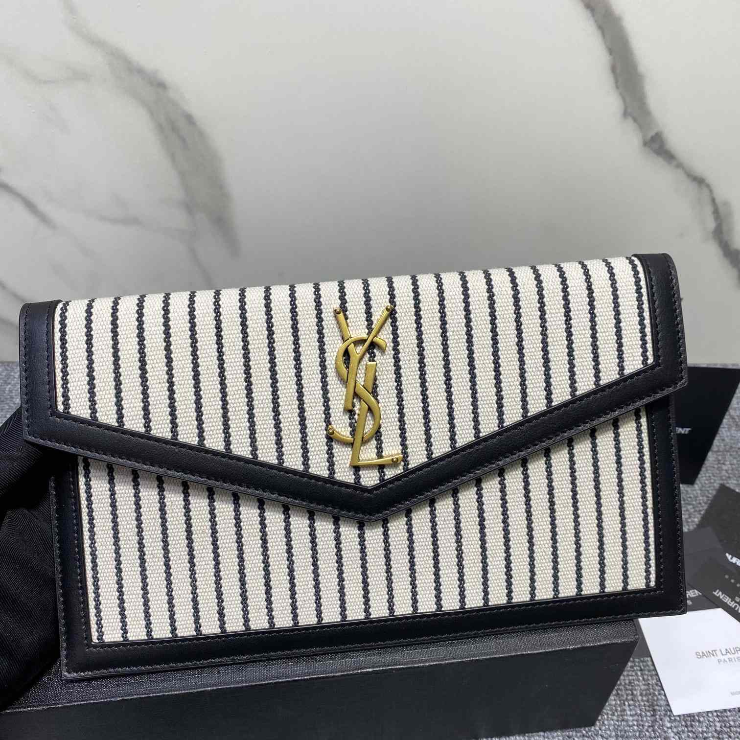Saint Laurent Uptown Striped Envelope Clutch Bag(27x16x2cm) - FashionPlug