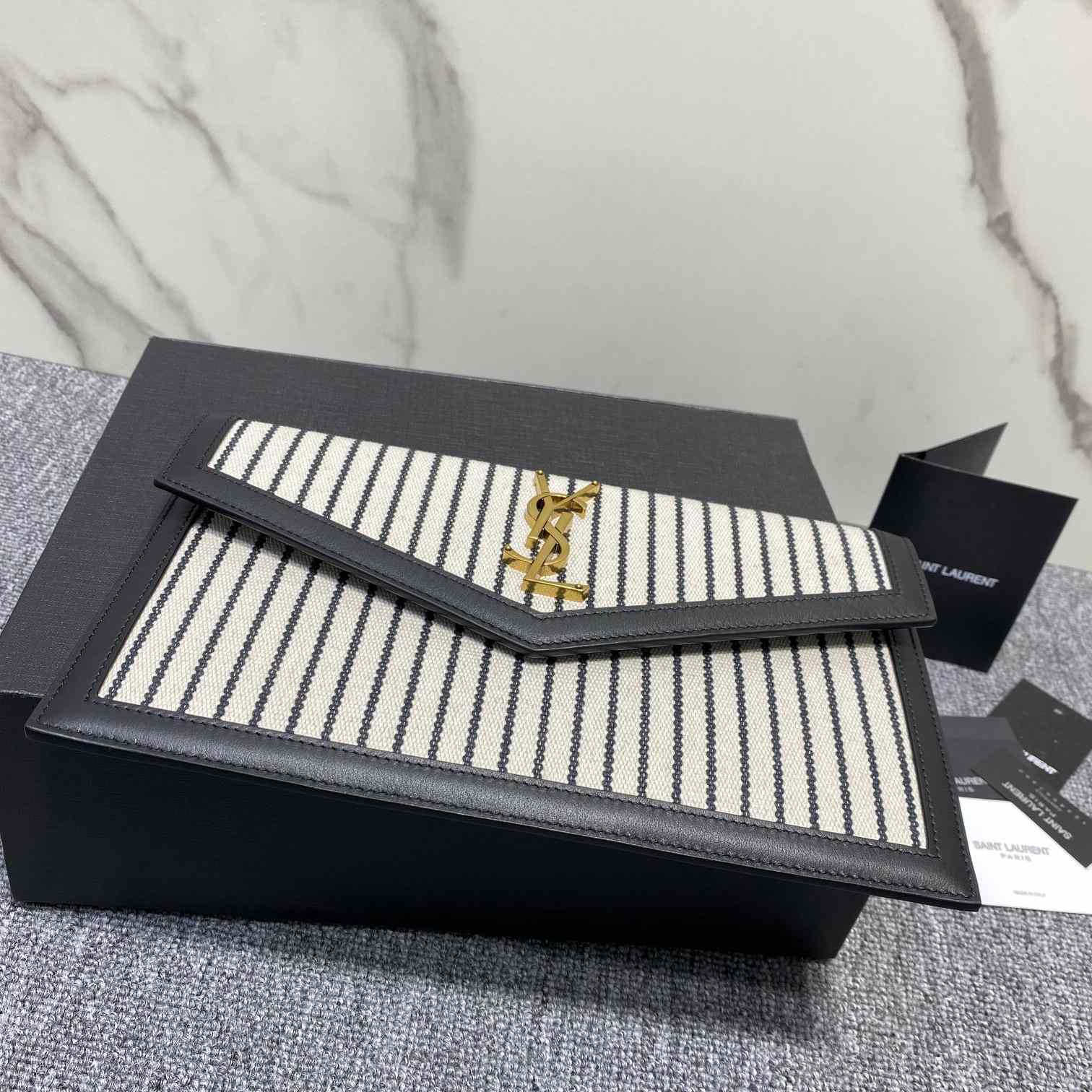Saint Laurent Uptown Striped Envelope Clutch Bag(27x16x2cm) - FashionPlug
