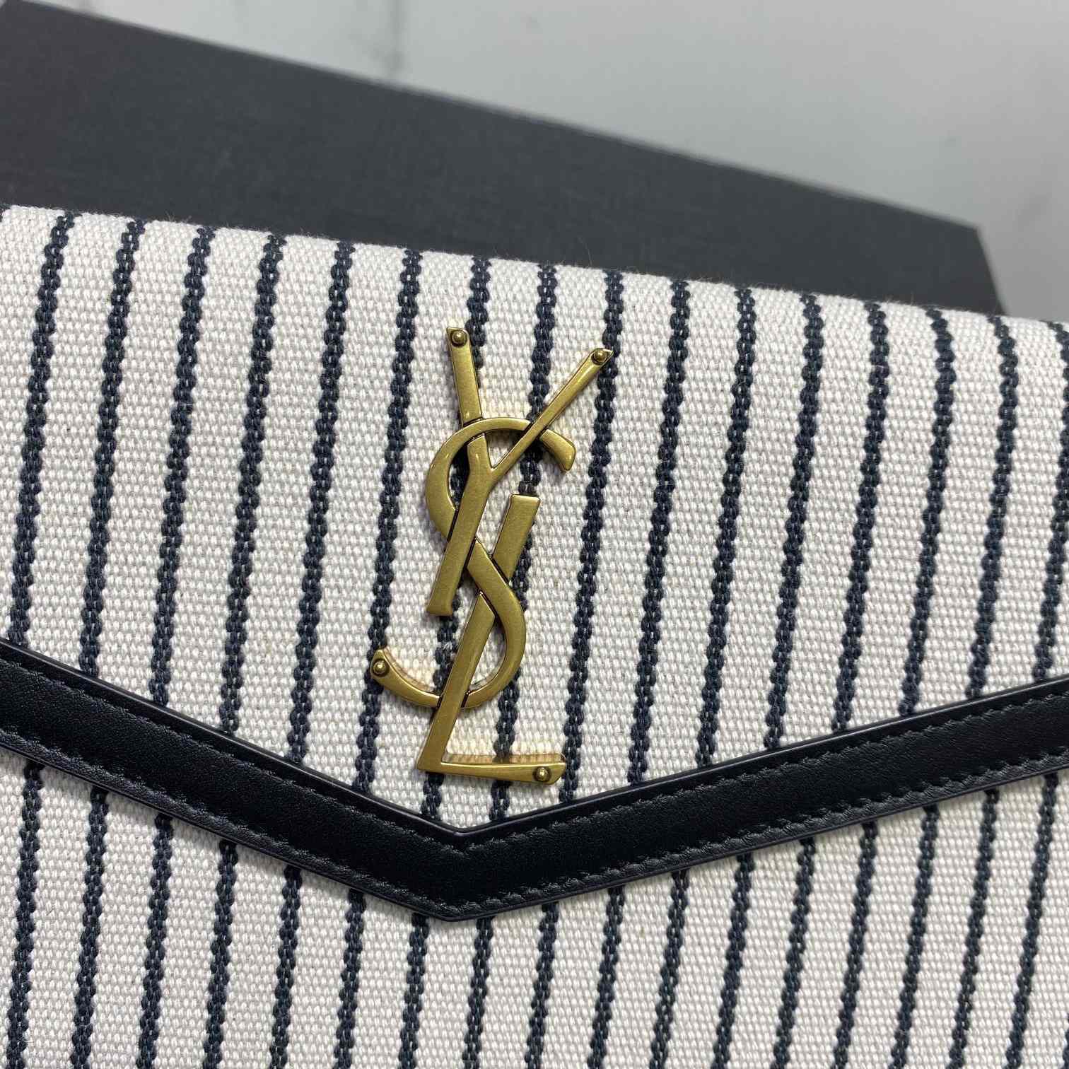 Saint Laurent Uptown Striped Envelope Clutch Bag(27x16x2cm) - FashionPlug