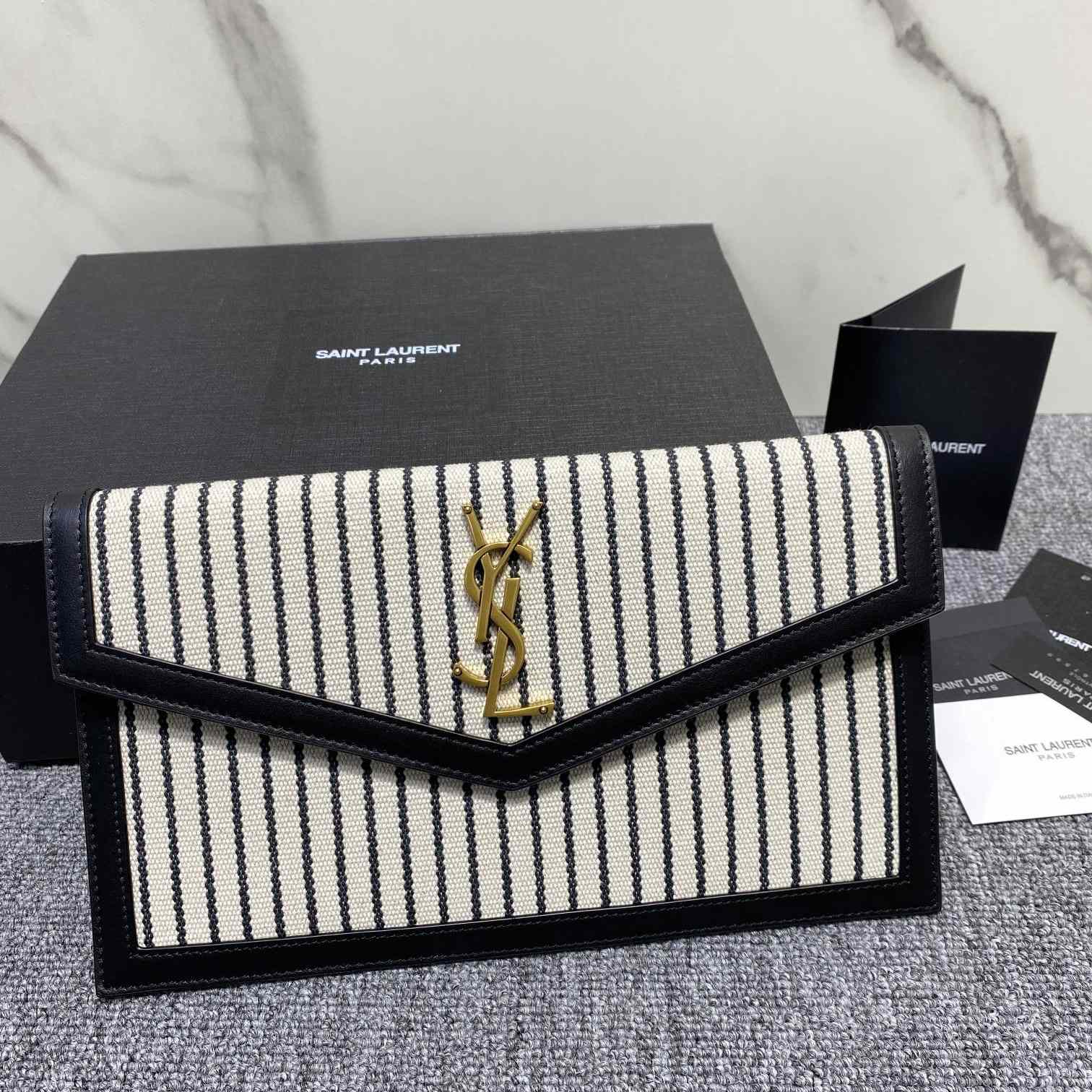 Saint Laurent Uptown Striped Envelope Clutch Bag(27x16x2cm) - FashionPlug