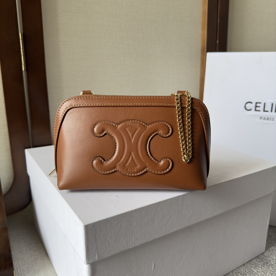 Celine Clutch On Chain Cuir Triomphe In Smooth Calfskin Tan - FashionPlug