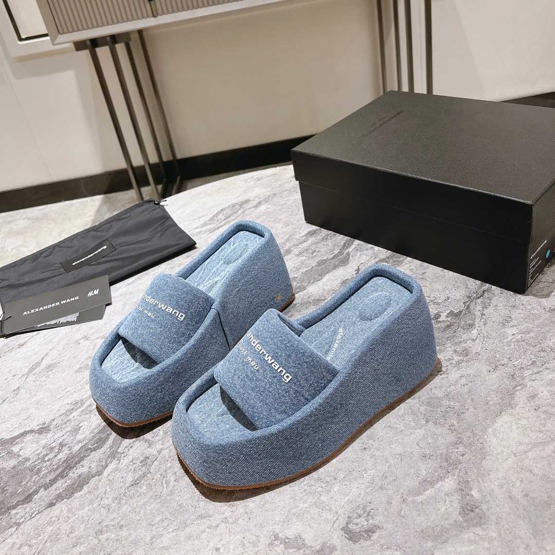 Alexander Wang Taji Platform Sandal In Washed Denim - FashionPlug