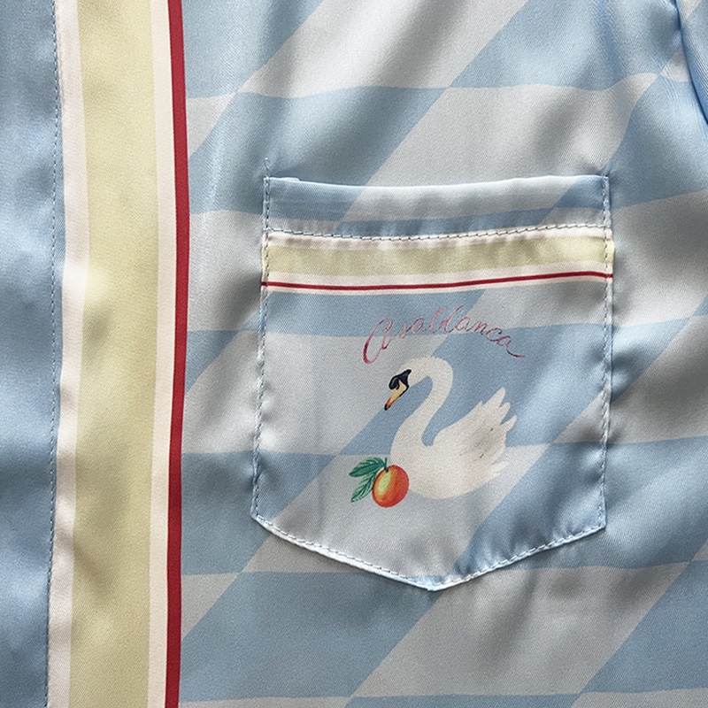 Casablanca Damiers Et Cygne Bleu Silk Shirt In Azzurro - FashionPlug