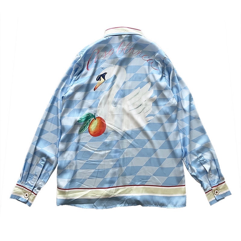 Casablanca Damiers Et Cygne Bleu Silk Shirt In Azzurro - FashionPlug
