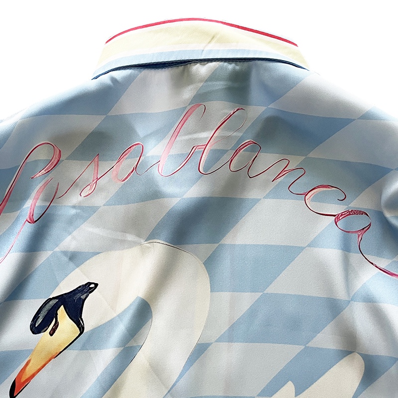 Casablanca Damiers Et Cygne Bleu Silk Shirt In Azzurro - FashionPlug