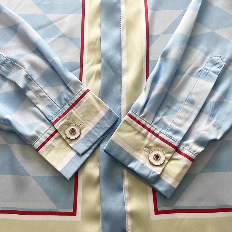 Casablanca Damiers Et Cygne Bleu Silk Shirt In Azzurro - FashionPlug