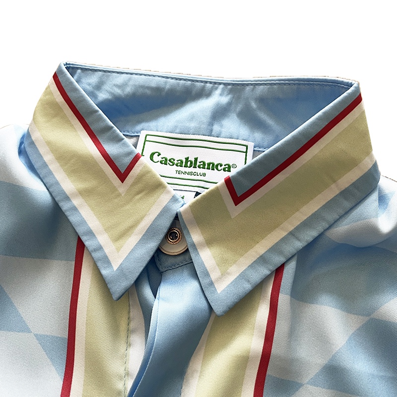 Casablanca Damiers Et Cygne Bleu Silk Shirt In Azzurro - FashionPlug
