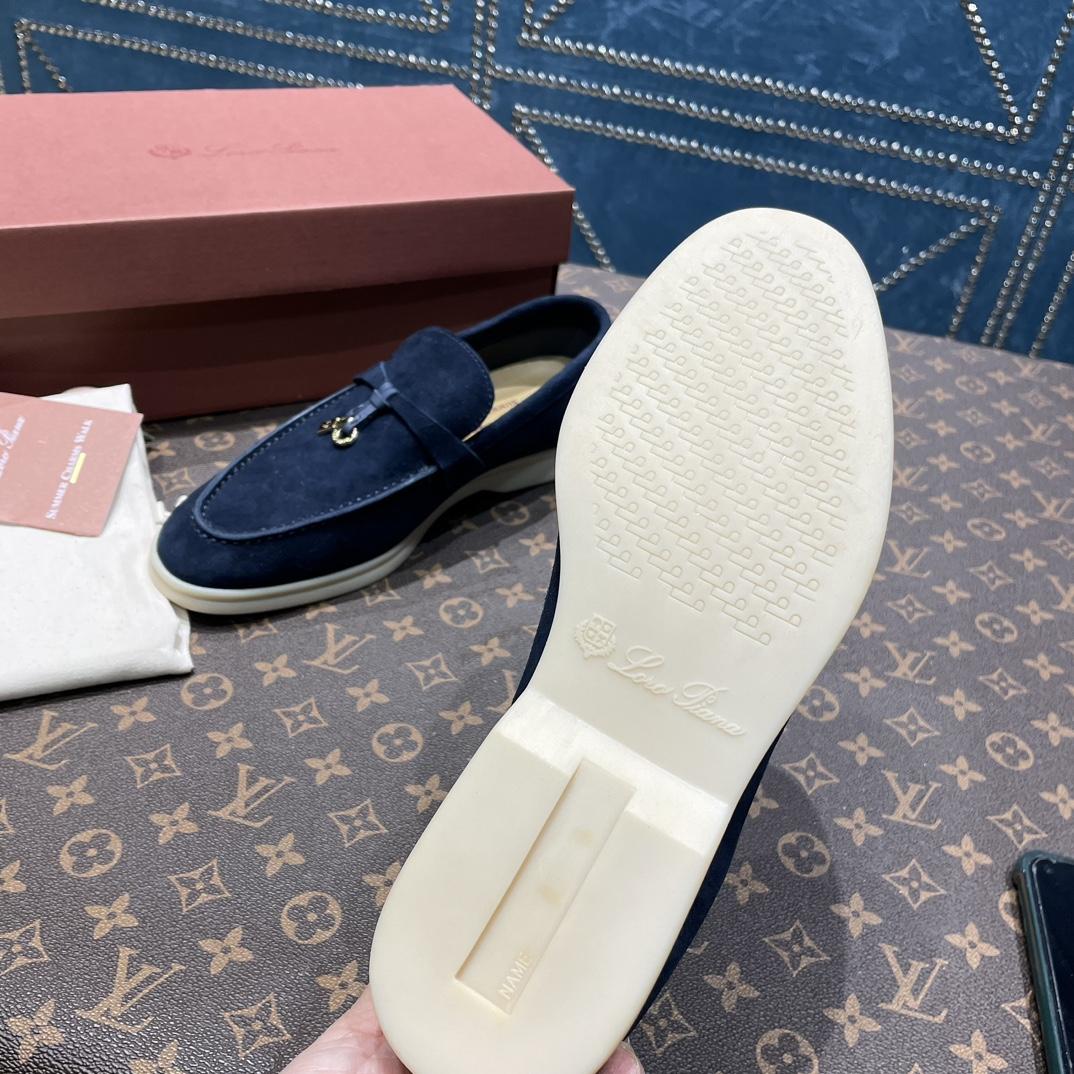 Loro Piana Summer Charms Walk Suede Loafers In Caviar - FashionPlug