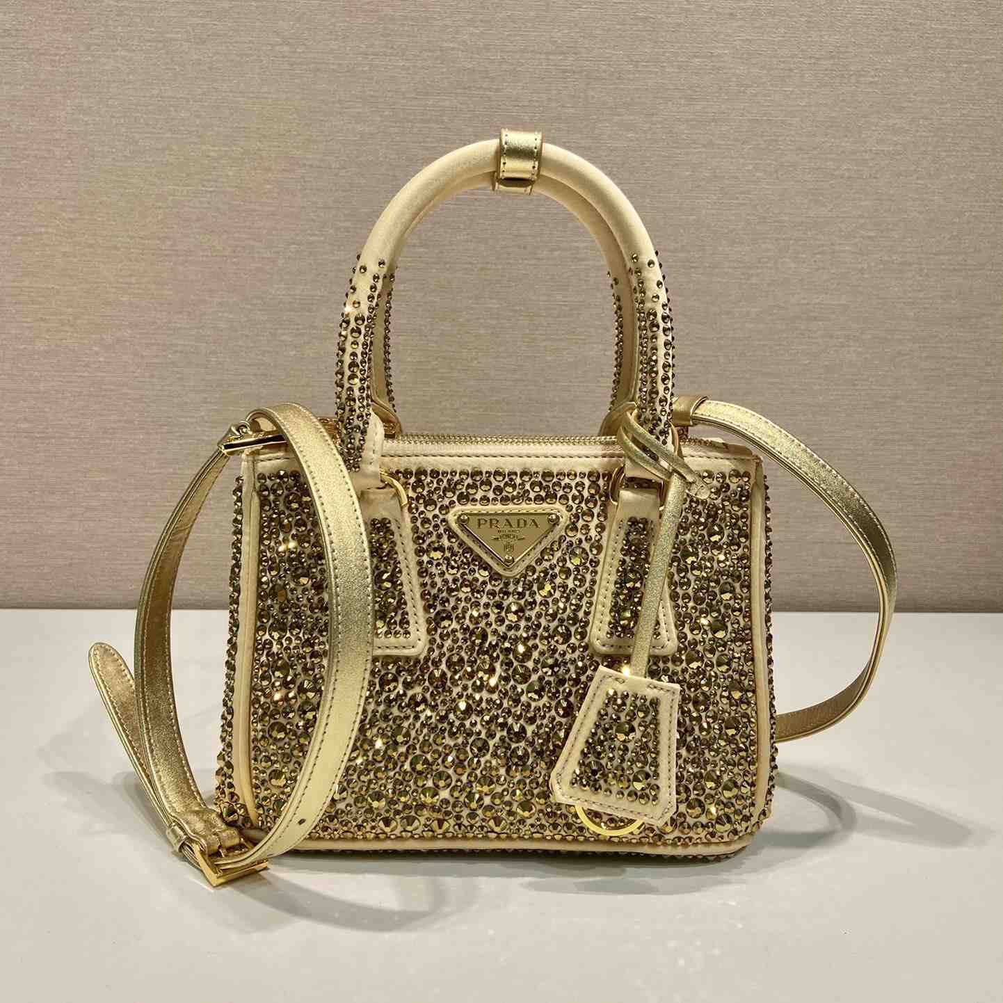 Prada Galleria Satin Mini-bag With Crystals - FashionPlug