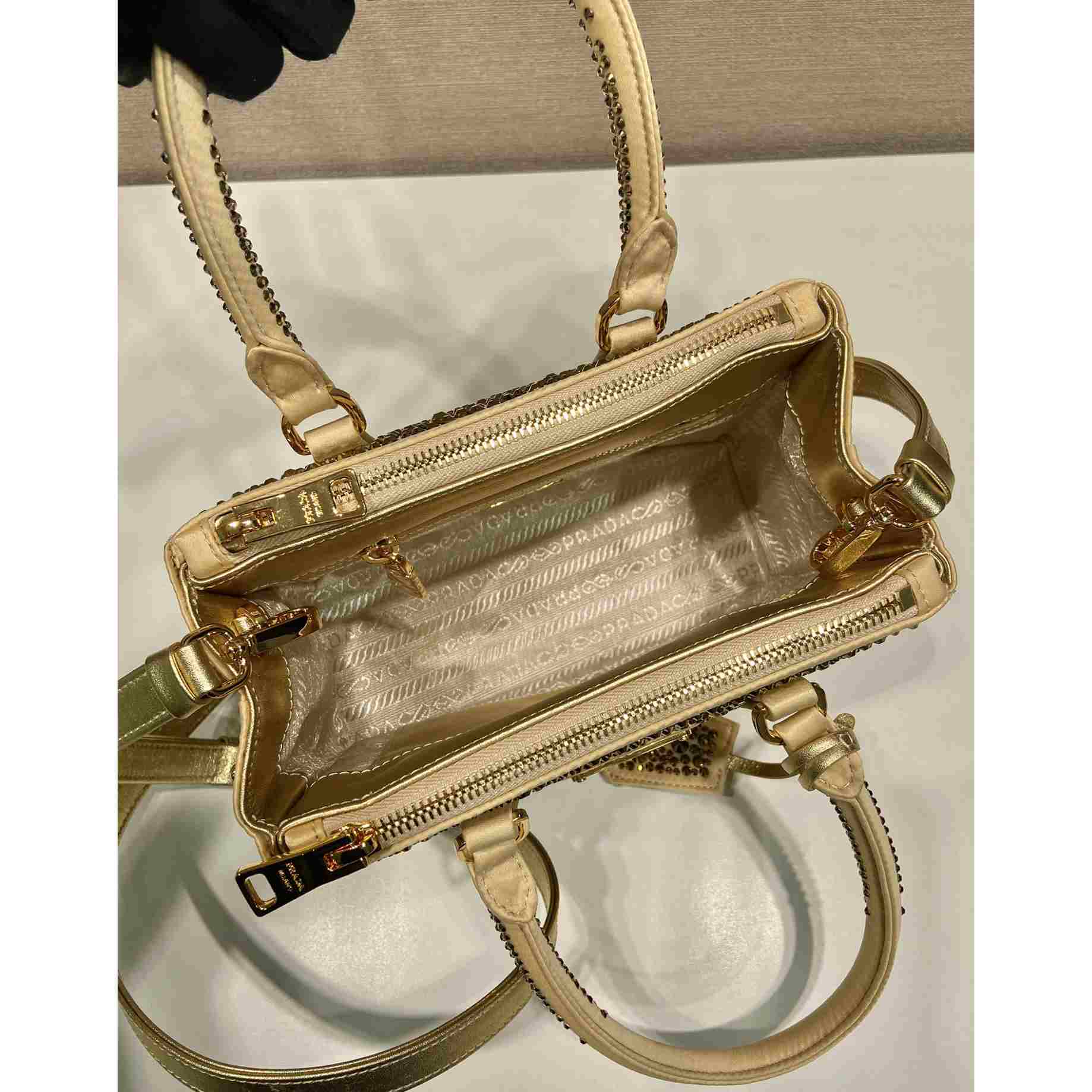 Prada Galleria Satin Mini-bag With Crystals - FashionPlug