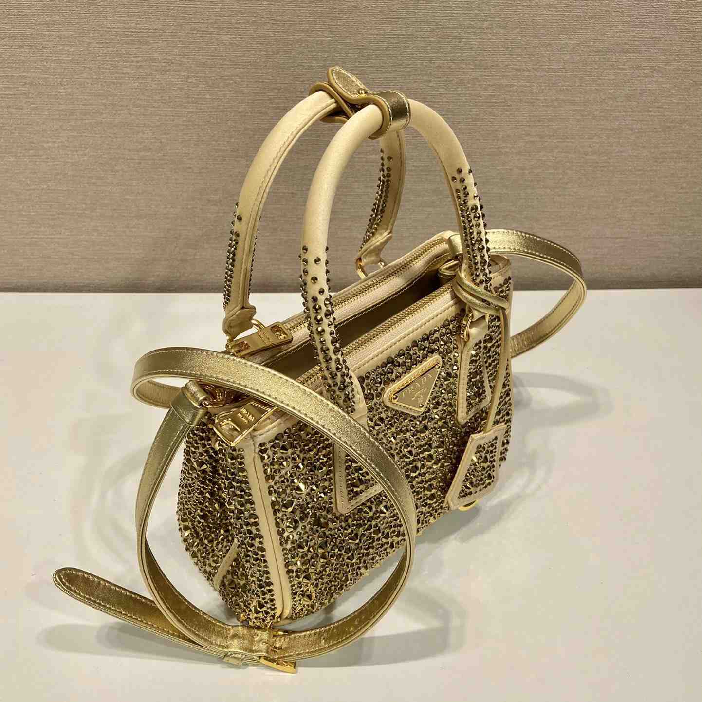 Prada Galleria Satin Mini-bag With Crystals - FashionPlug