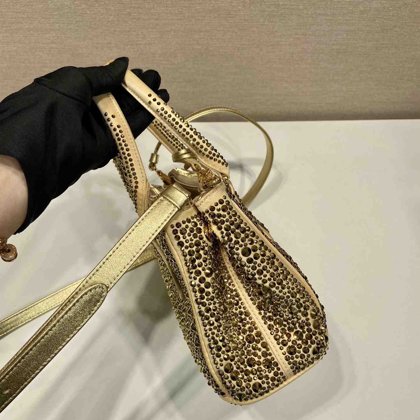 Prada Galleria Satin Mini-bag With Crystals - FashionPlug