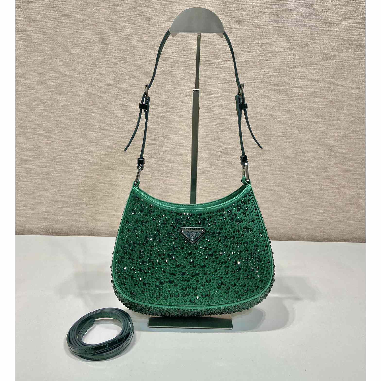 Prada Cleo Satin Bag With Crystals - FashionPlug