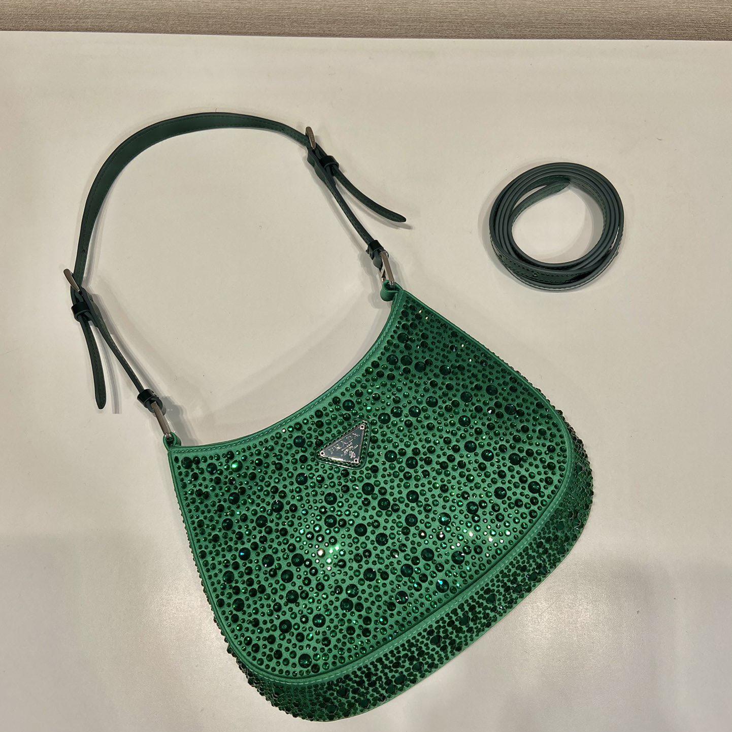 Prada Cleo Satin Bag With Crystals - FashionPlug