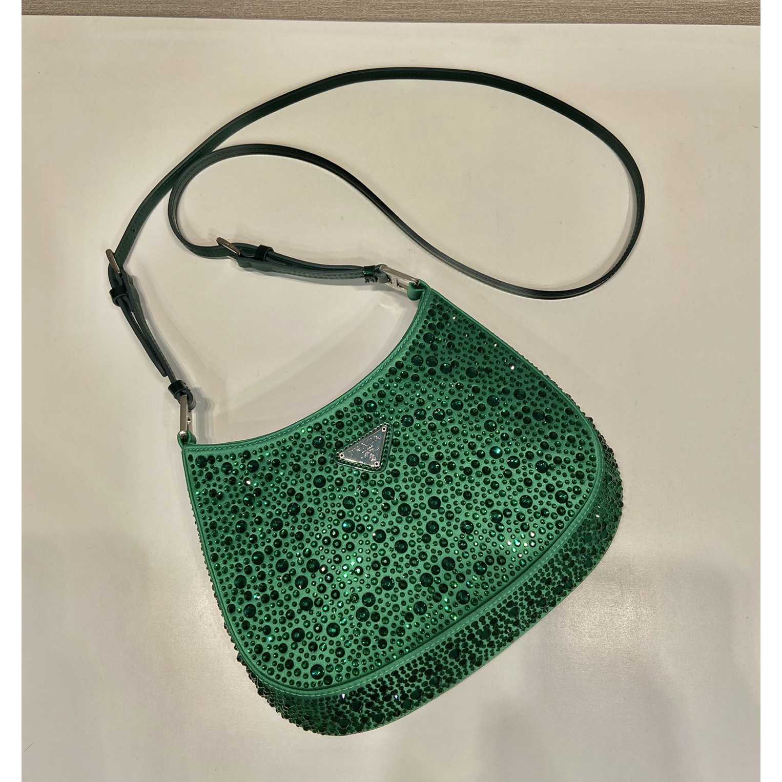 Prada Cleo Satin Bag With Crystals - FashionPlug