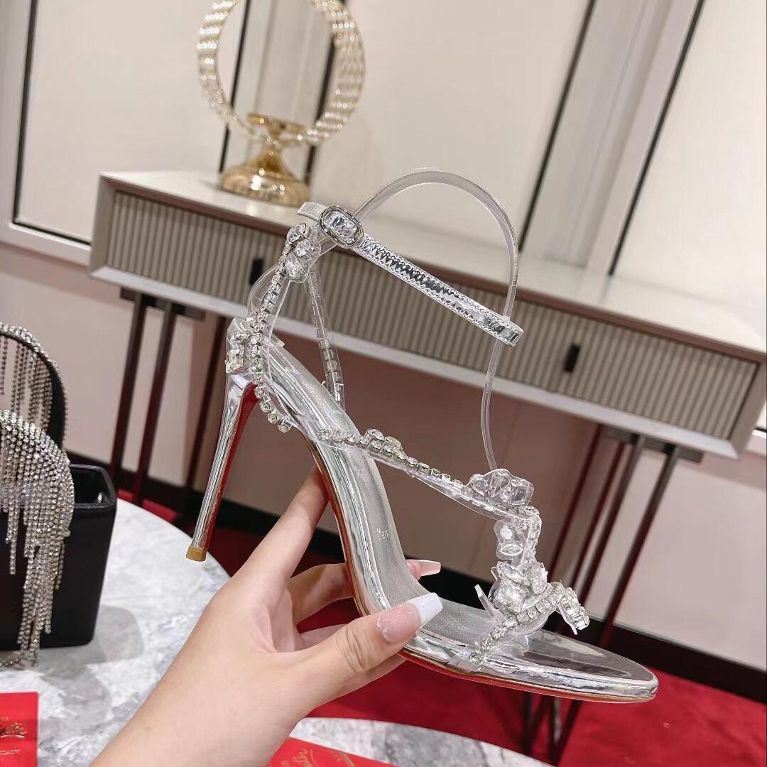 Christian Louboutin Joli Queen 100 Crystal-Embellished Ankle-Strap Sandlas - FashionPlug