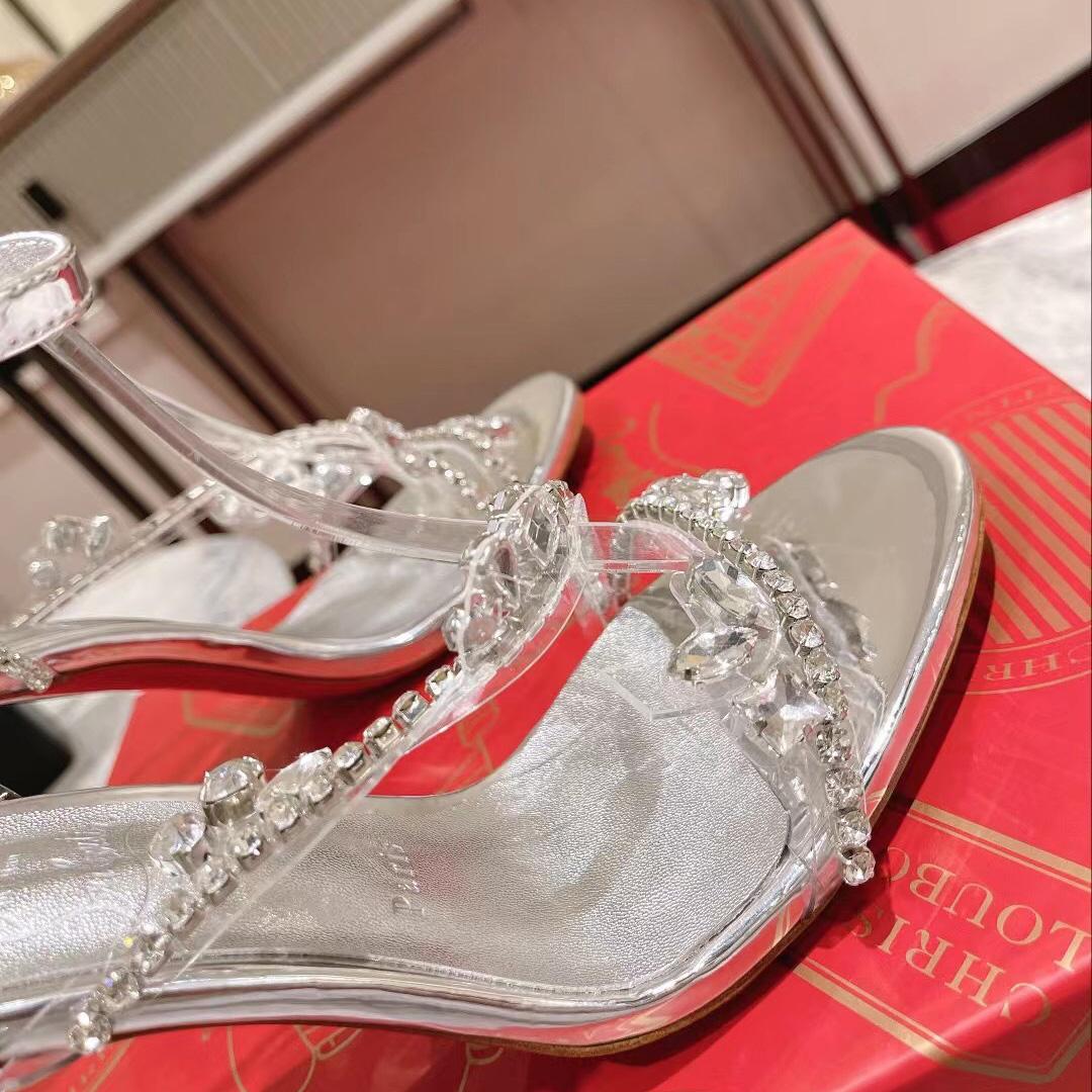 Christian Louboutin Joli Queen 100 Crystal-Embellished Ankle-Strap Sandlas - FashionPlug