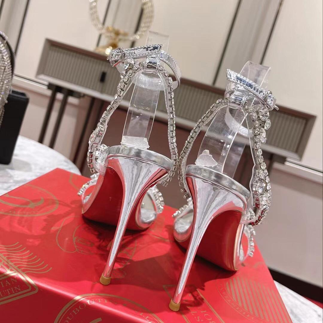 Christian Louboutin Joli Queen 100 Crystal-Embellished Ankle-Strap Sandlas - FashionPlug