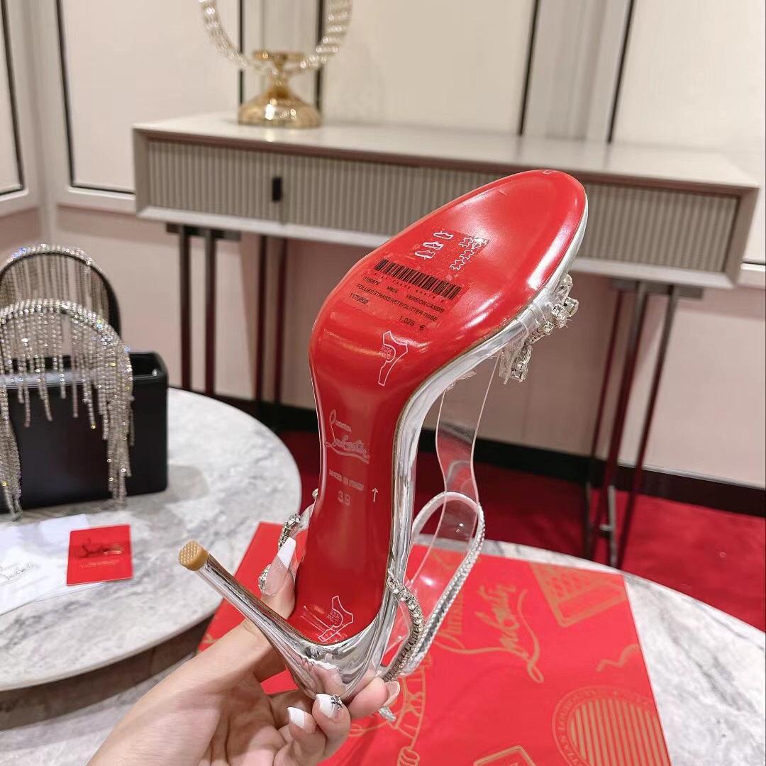 Christian Louboutin Joli Queen 100 Crystal-Embellished Ankle-Strap Sandlas - FashionPlug