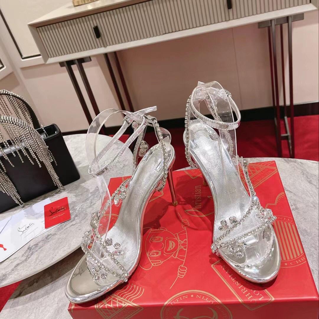 Christian Louboutin Joli Queen 100 Crystal-Embellished Ankle-Strap Sandlas - FashionPlug