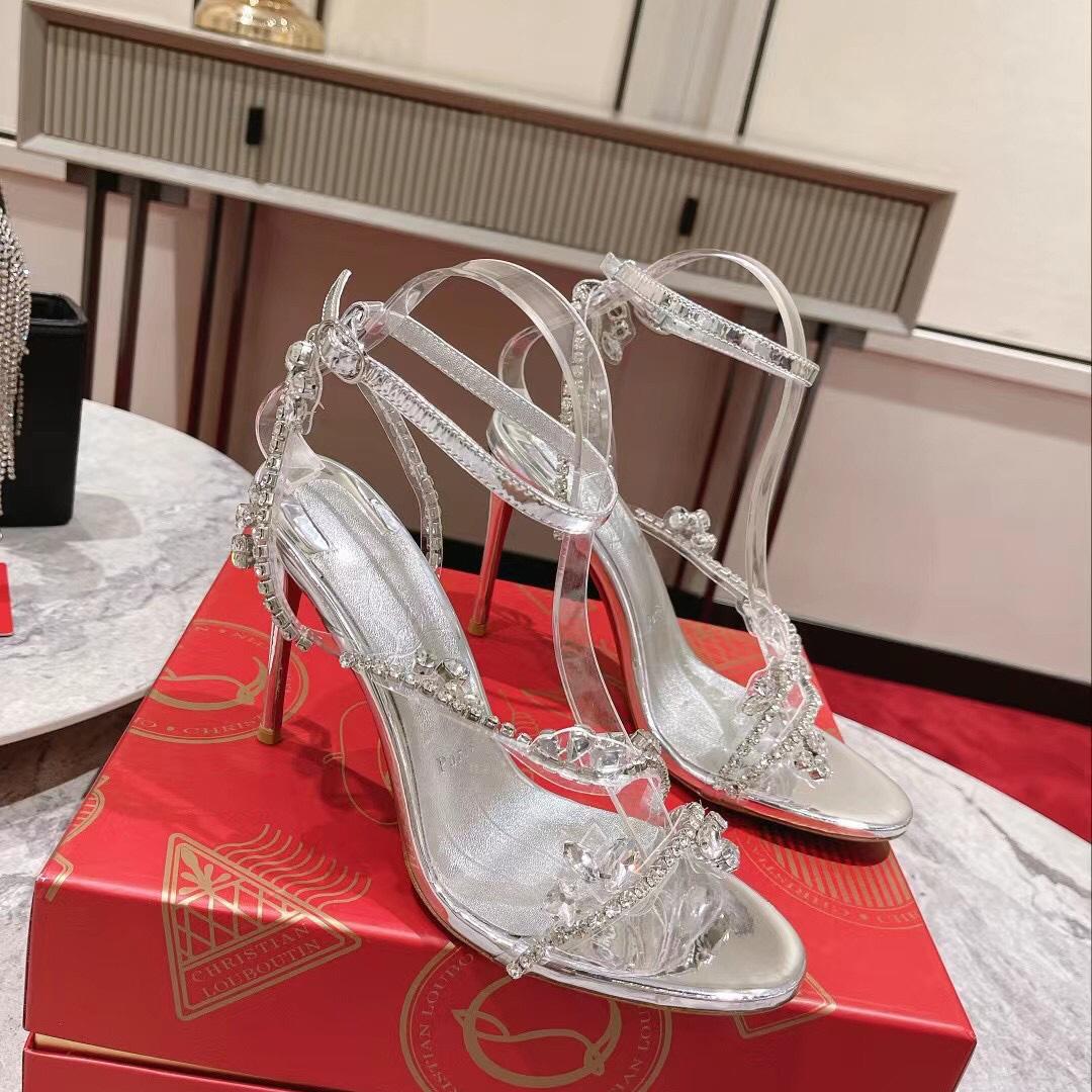 Christian Louboutin Joli Queen 100 Crystal-Embellished Ankle-Strap Sandlas - FashionPlug