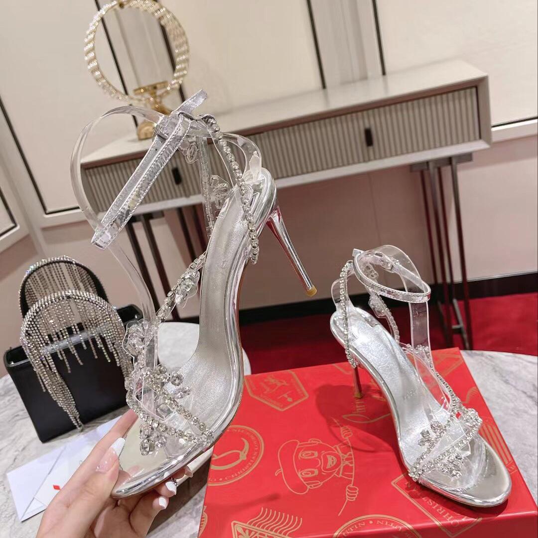 Christian Louboutin Joli Queen 100 Crystal-Embellished Ankle-Strap Sandlas - FashionPlug