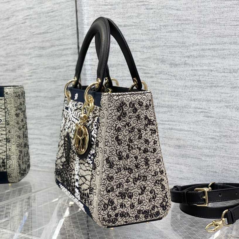 Dior Embroidered La Roue La Fortune Tarot Medium Lady Dior Blue - FashionPlug