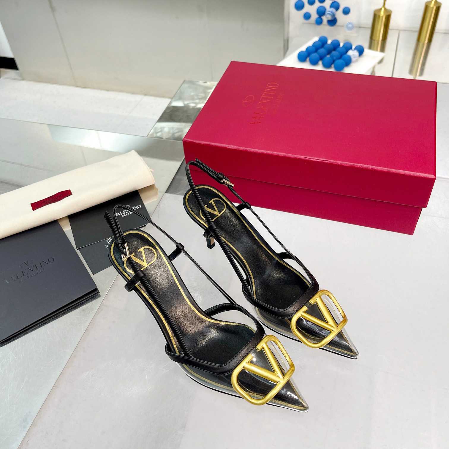 Valenti  VLogo Signature Slingback Pump In Transparent Polymer Material  80MM - FashionPlug