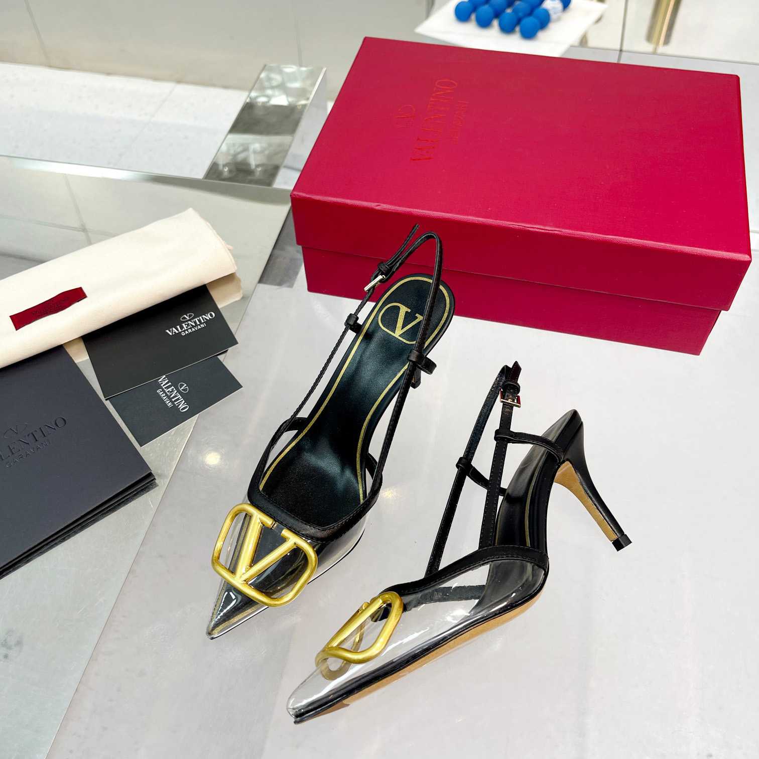 Valenti  VLogo Signature Slingback Pump In Transparent Polymer Material  80MM - FashionPlug