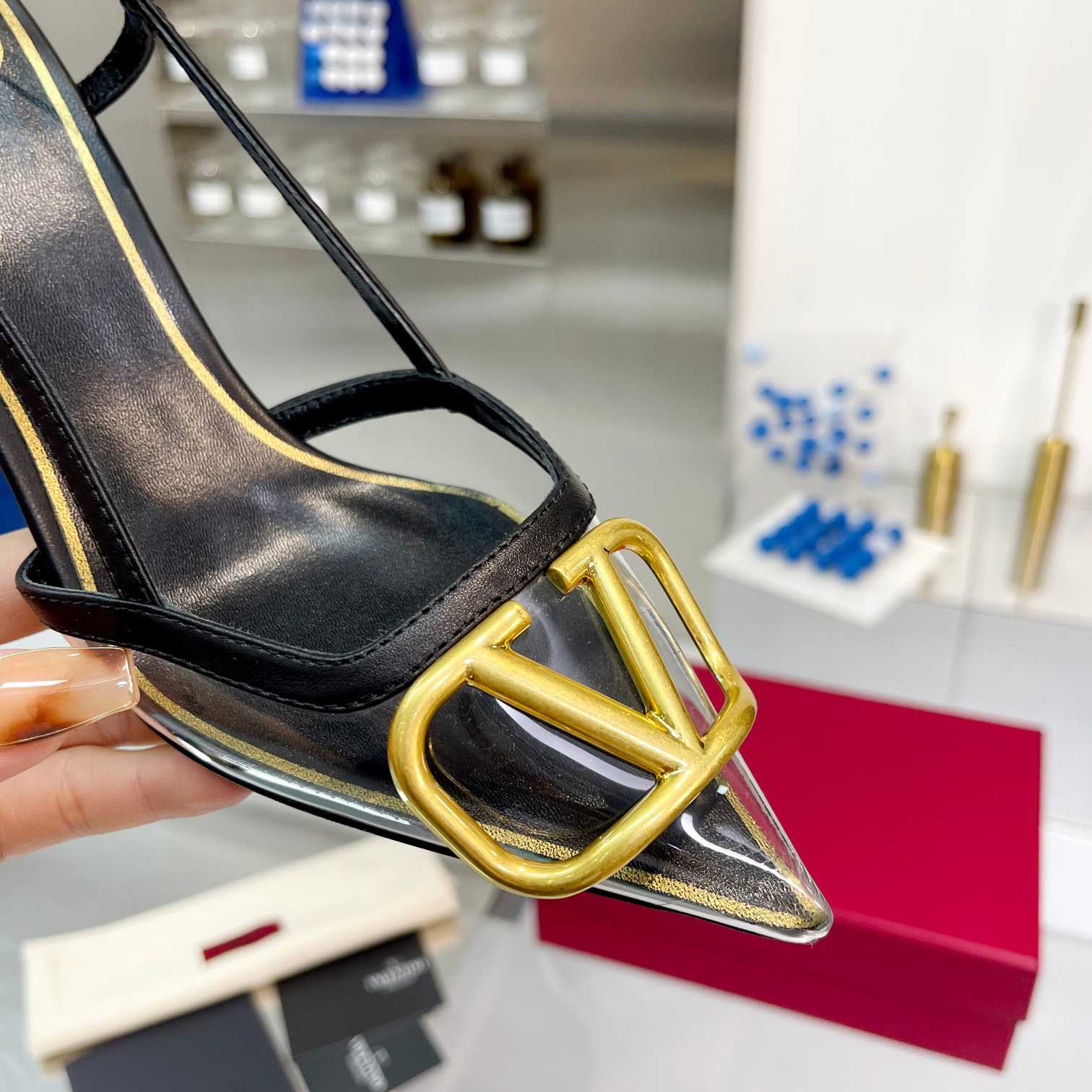 Valenti  VLogo Signature Slingback Pump In Transparent Polymer Material  80MM - FashionPlug