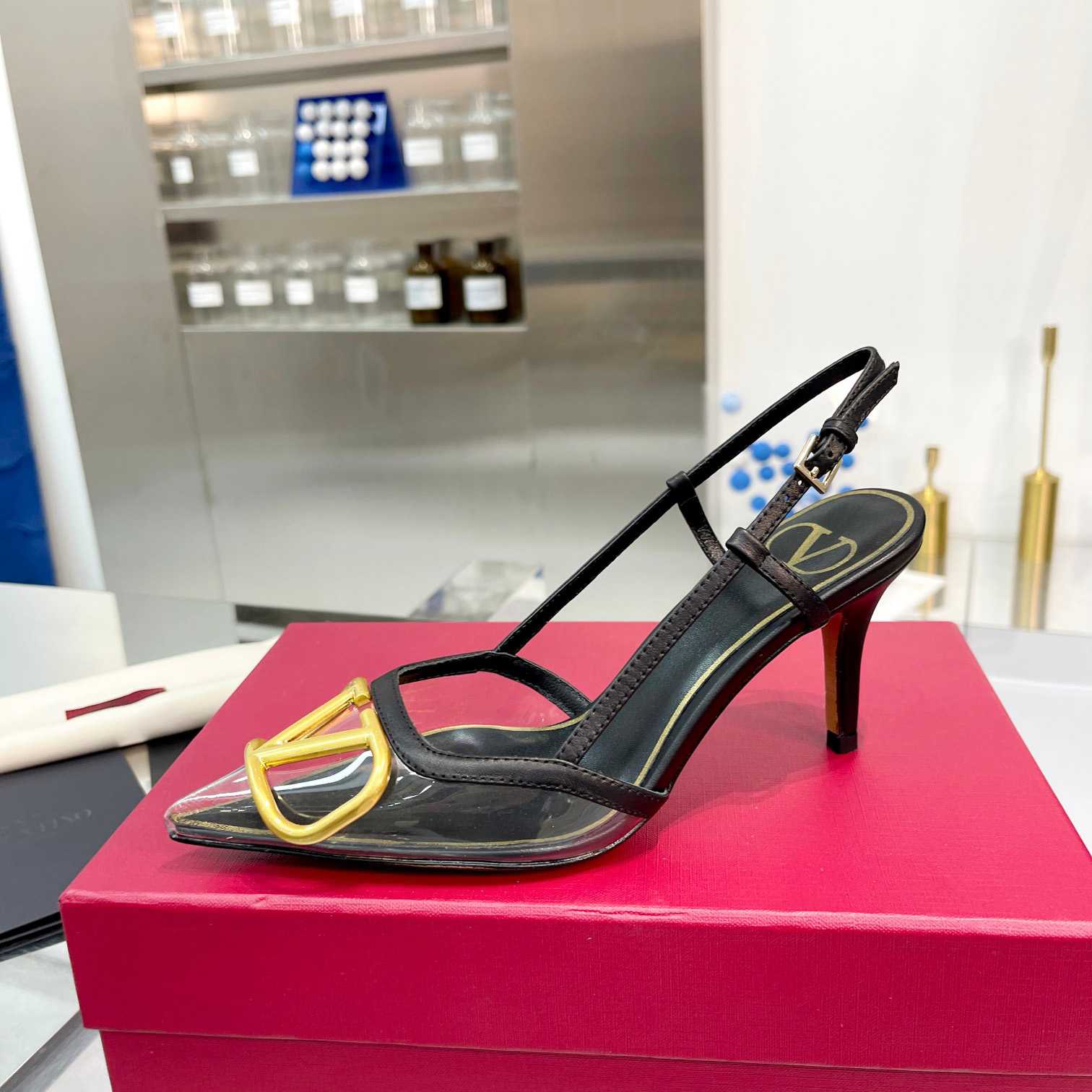 Valenti  VLogo Signature Slingback Pump In Transparent Polymer Material  80MM - FashionPlug