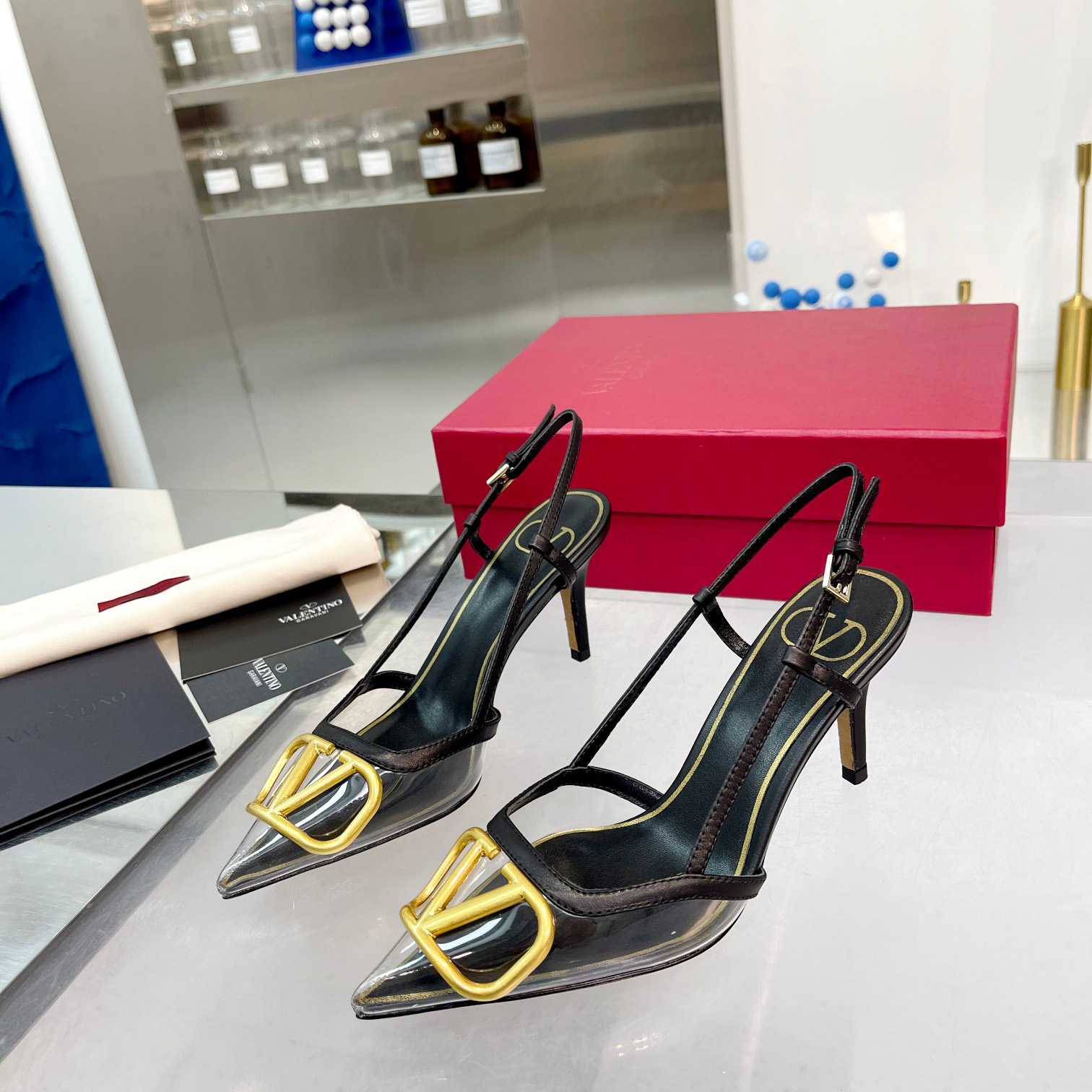 Valenti  VLogo Signature Slingback Pump In Transparent Polymer Material  80MM - FashionPlug