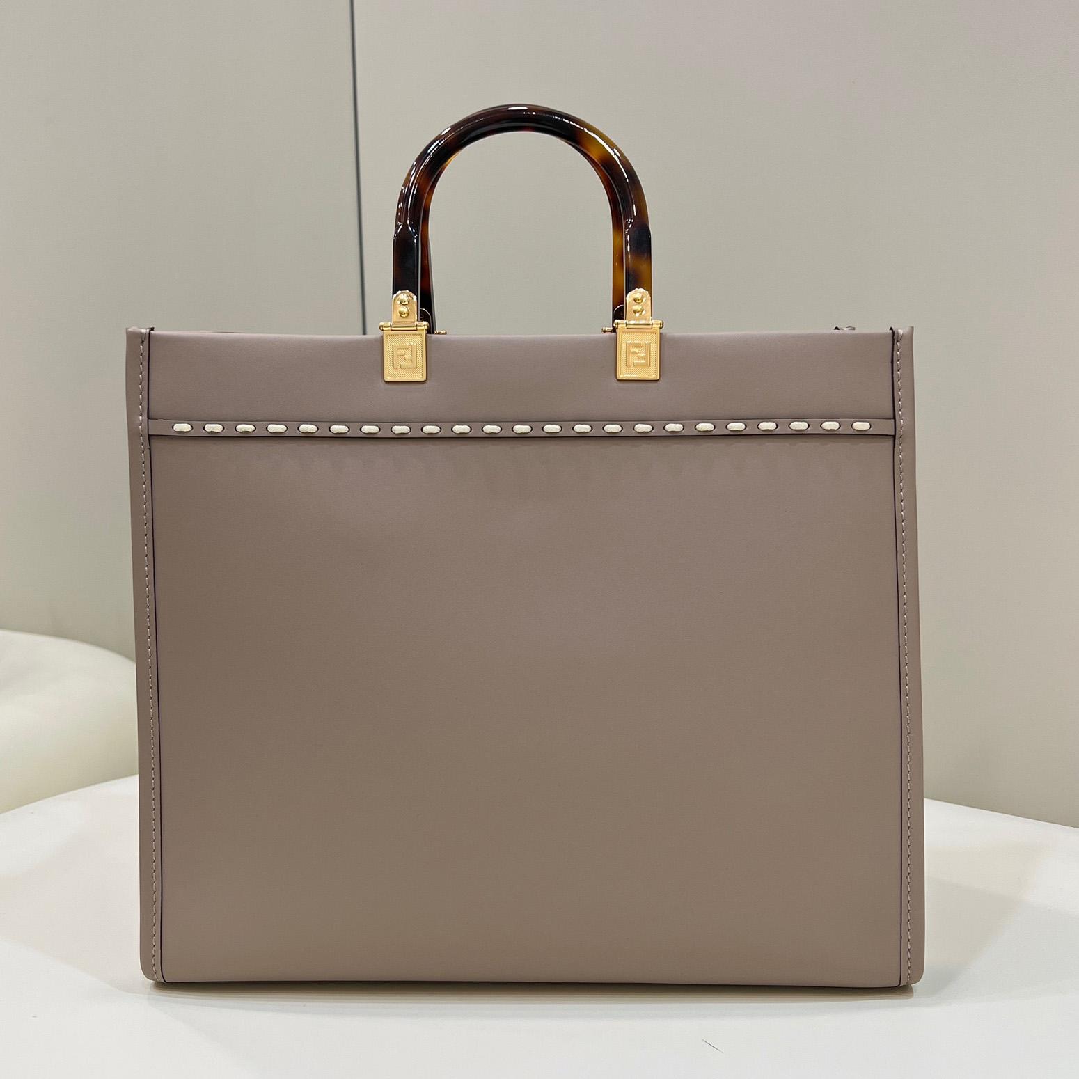 Fendi Sunshine Medium Beige Leather And Elaphe Shopper - FashionPlug