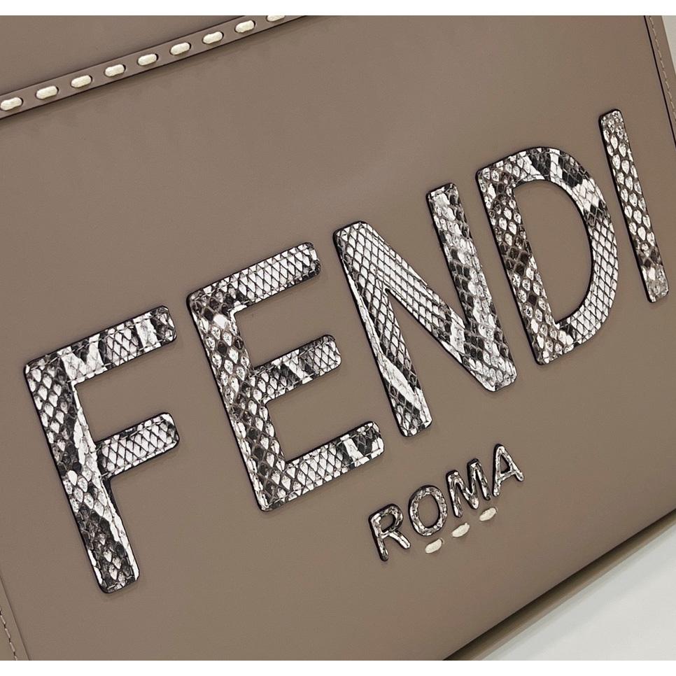 Fendi Sunshine Medium Beige Leather And Elaphe Shopper - FashionPlug