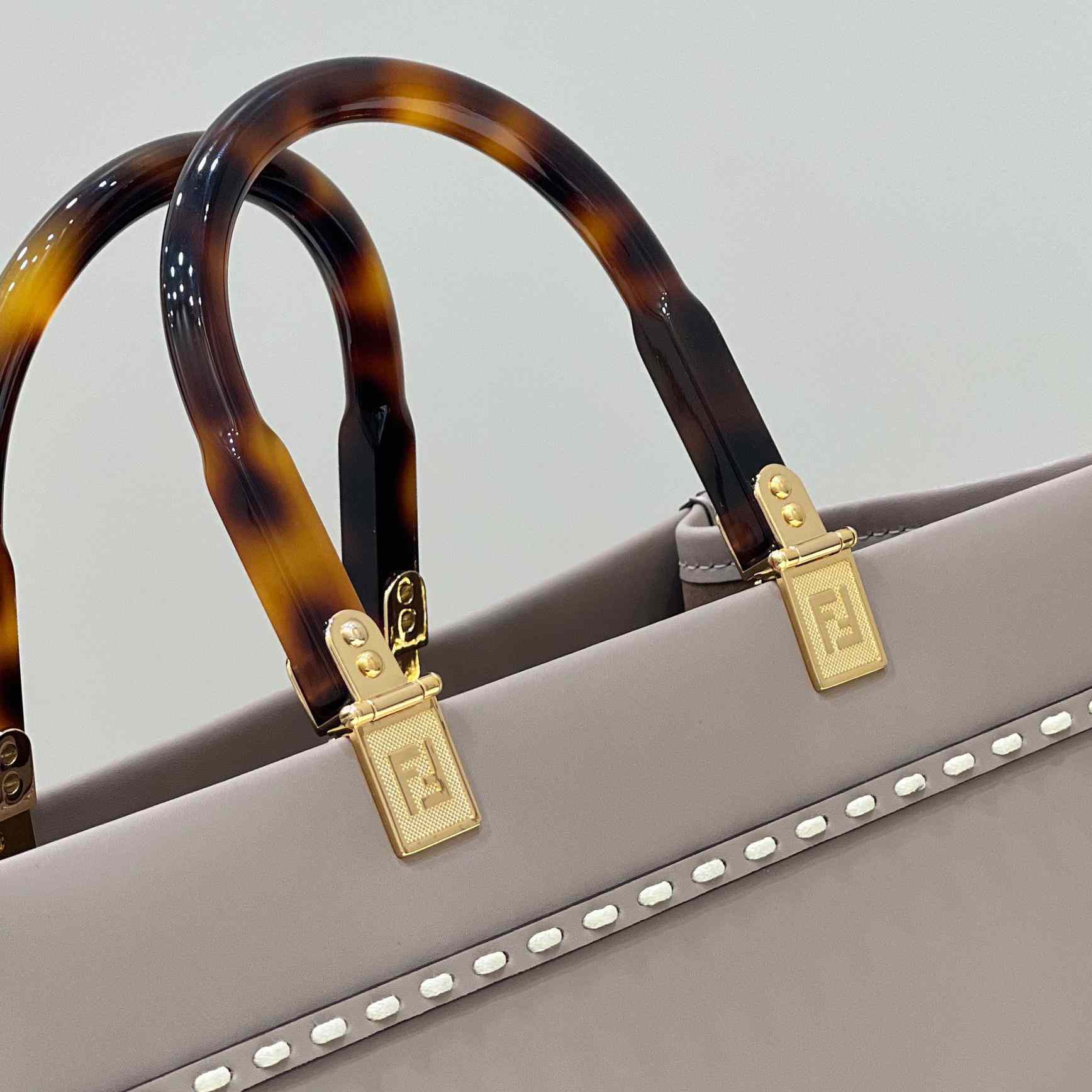 Fendi Sunshine Medium Beige Leather And Elaphe Shopper - FashionPlug