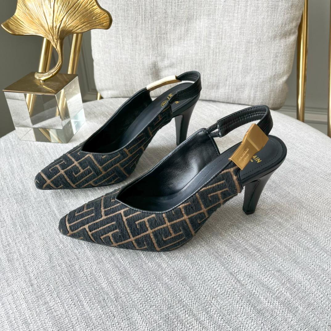 Balmain Monogram-pattern slingback Pumps - FashionPlug