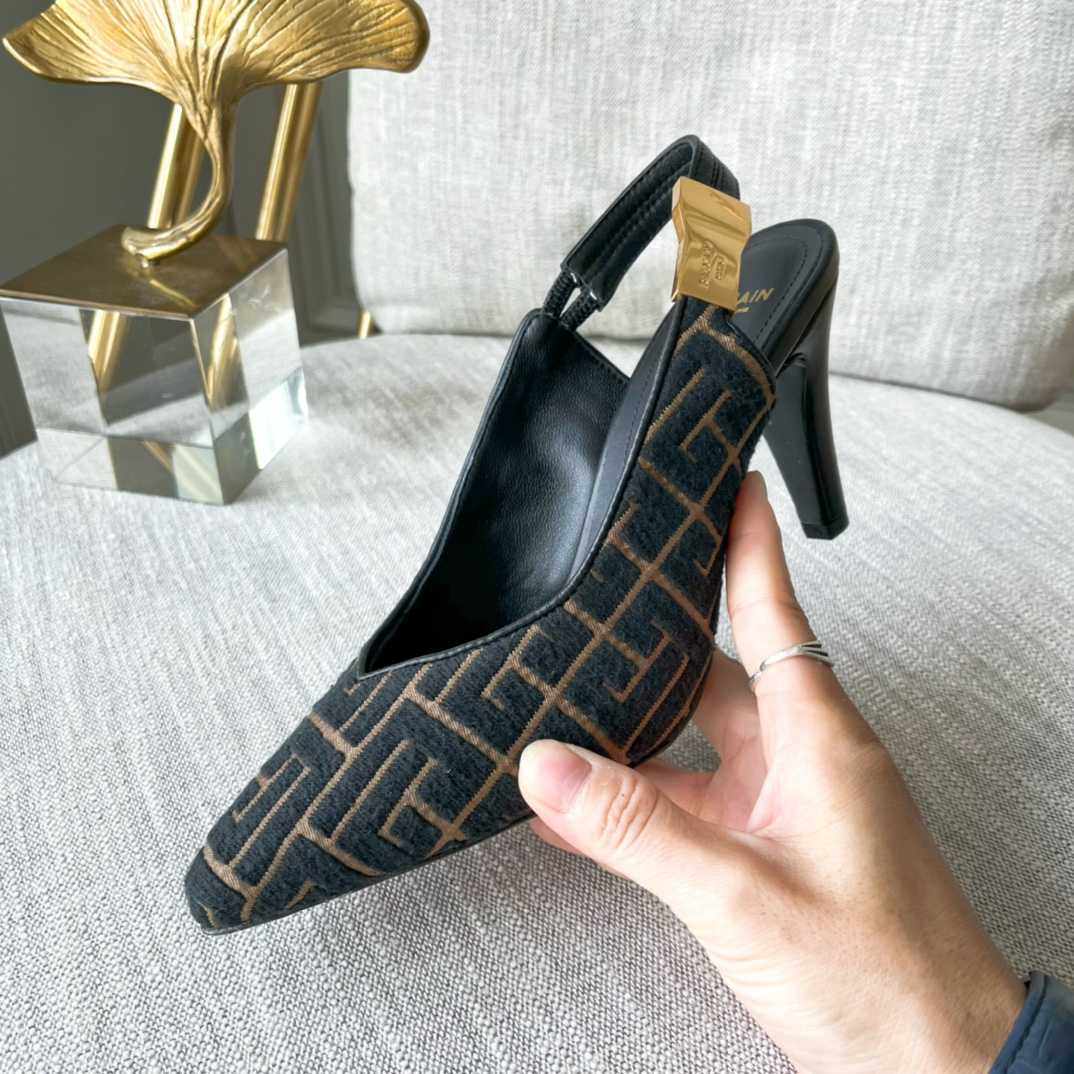 Balmain Monogram-pattern slingback Pumps - FashionPlug