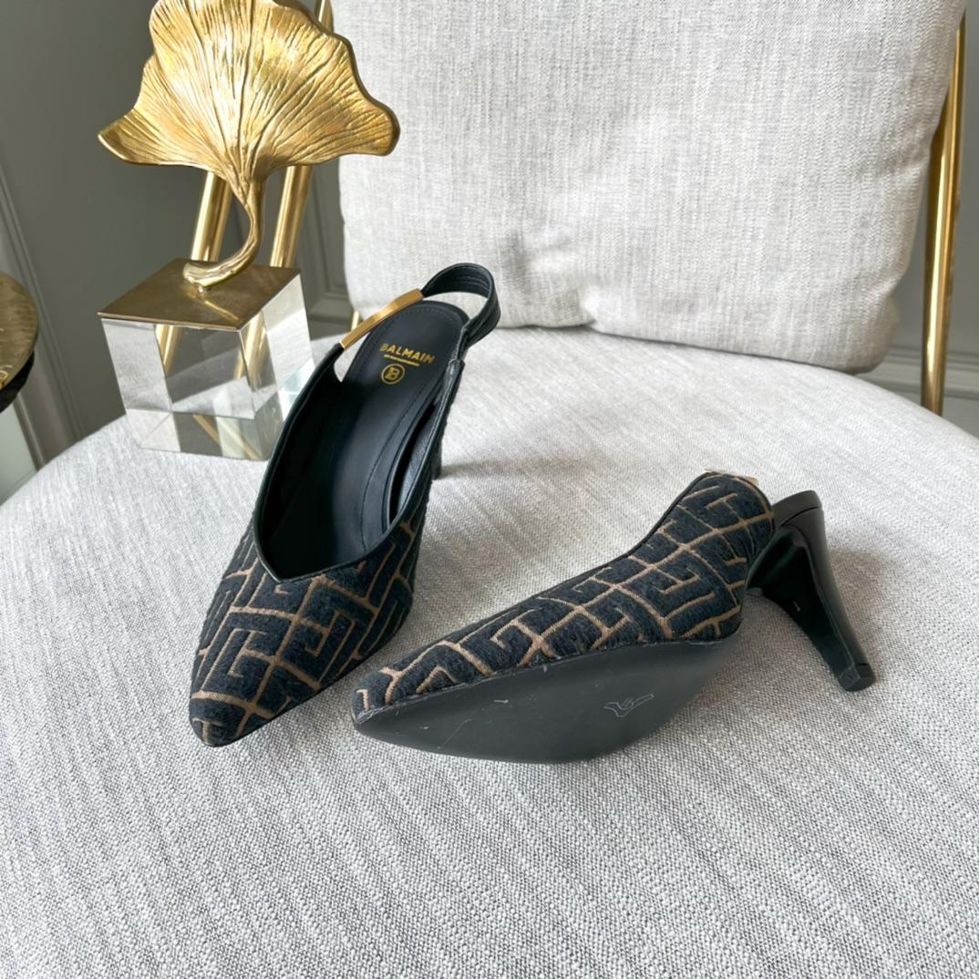 Balmain Monogram-pattern slingback Pumps - FashionPlug