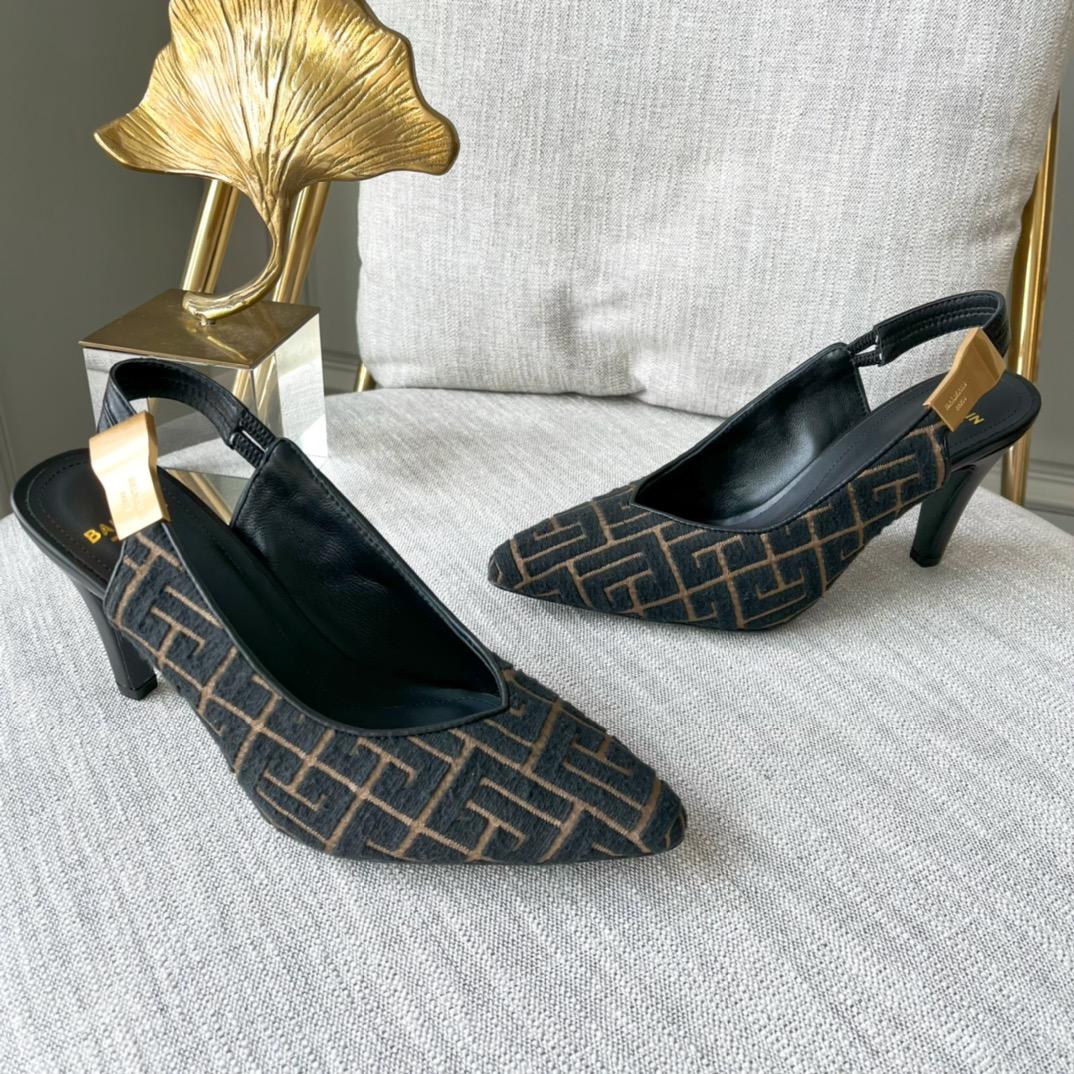 Balmain Monogram-pattern slingback Pumps - FashionPlug